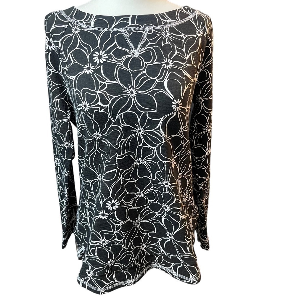 Talbots Jill Black Floral Sweatshirt UPF 50+ | NWT | Size Small